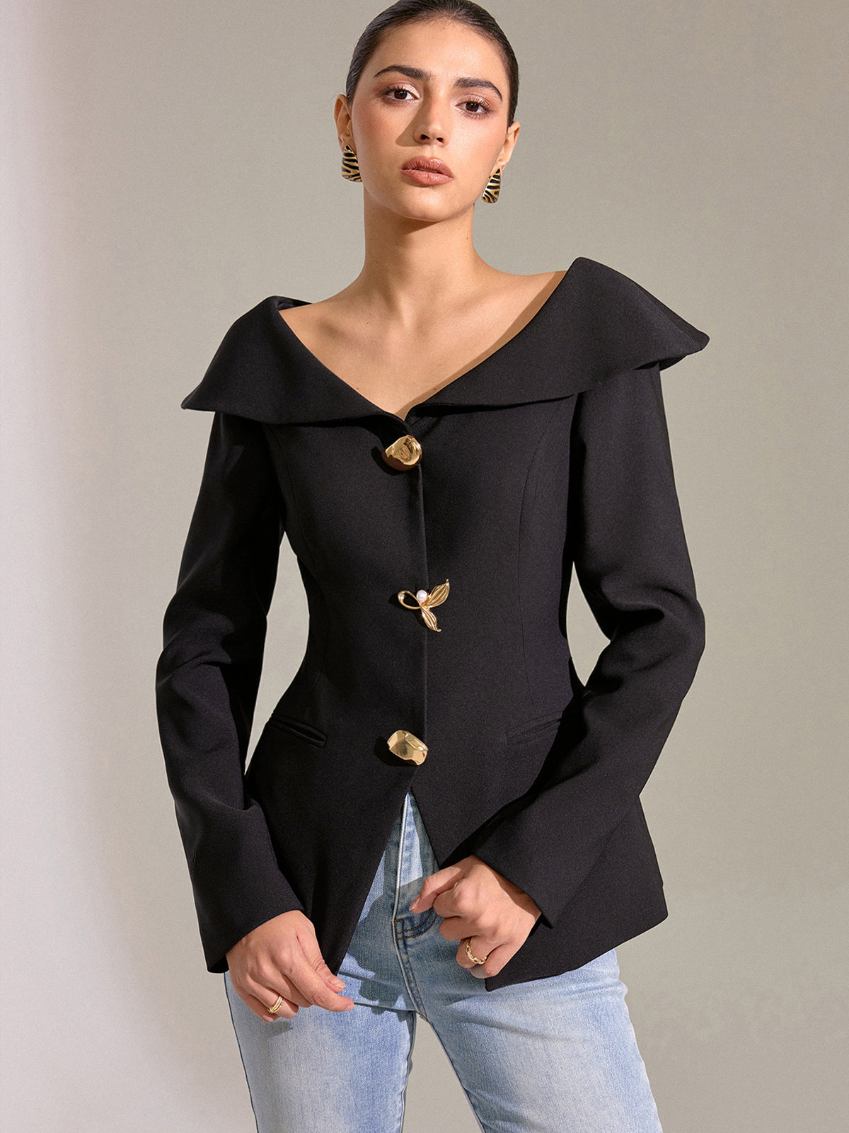 Large Lapel Off-Shoulder Blazer