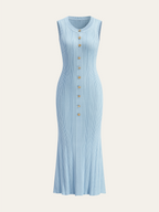 Sleeveless Button-Front Knitted Maxi Dress
