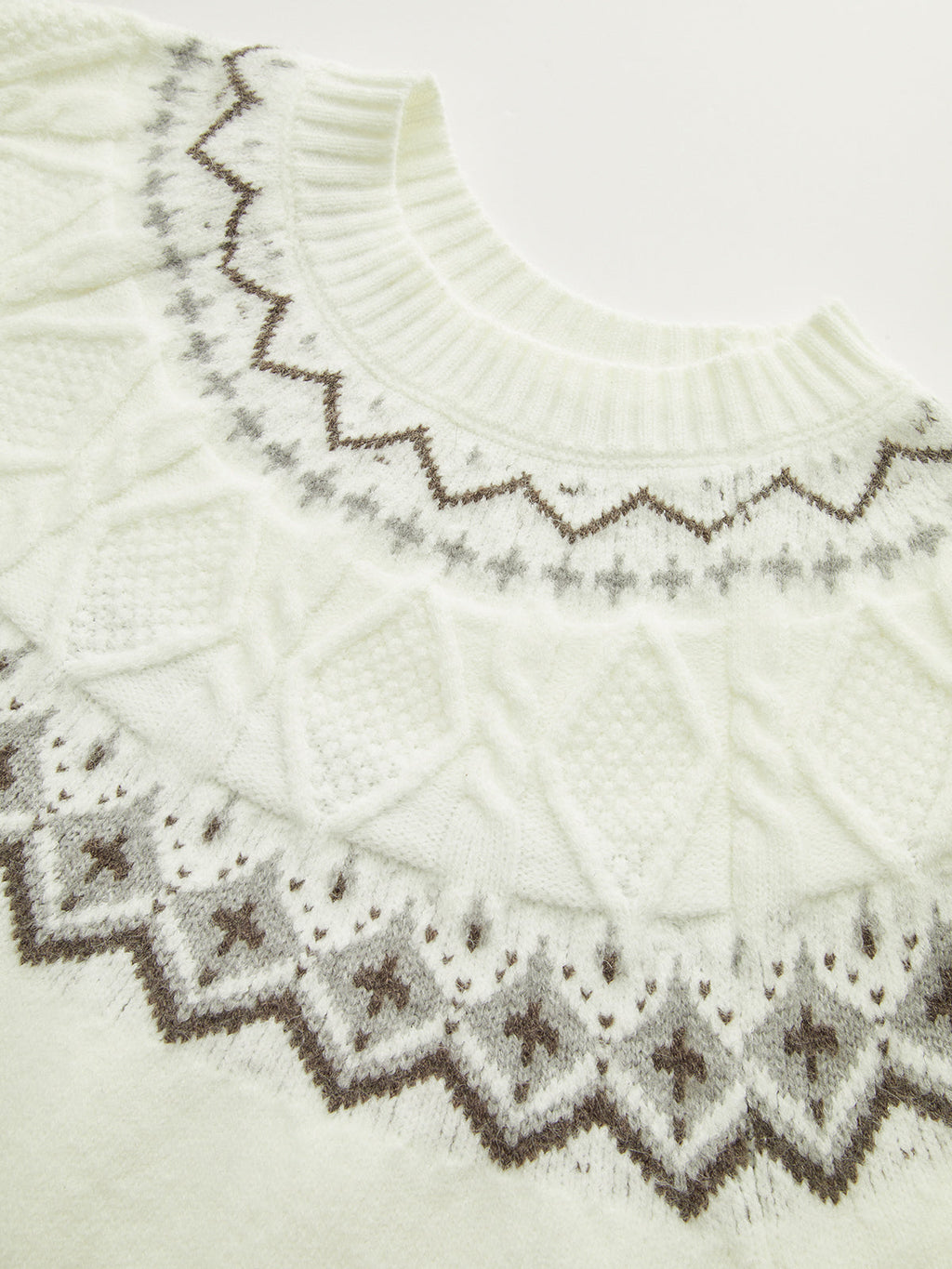 Fair Isle Pattern Short Sleeve Knit Top