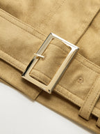 Belted Collared Suede Effect Jacket