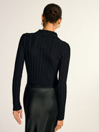 Metal Button Fitted Collared Knit Top