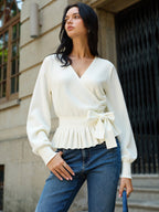 Bow Belted Peplum Knit Top