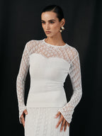Lace Paneled Long Sleeve Knit Top