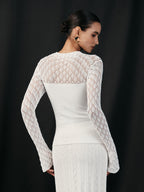Lace Paneled Long Sleeve Knit Top