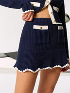 Contrast Scalloped Trim Knit Mini Skirt
