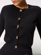 Metal Button Cardigan and Asymmetric Skirt Set