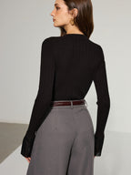 Flared Cuff Sheer Panel Knit Top