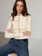 Contrast Stitch Fitted Knit Top