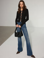 Bow Cut-Out Ribbed Knit Top