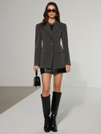 Wide-Shoulder Cinched Waist Blazer