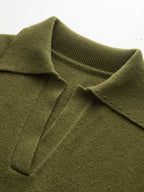 Ribbed Wool Blend Polo Knit Top
