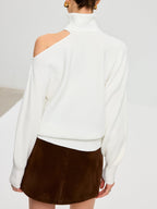 Turtleneck Cold Shoulder Wool Blend Sweater