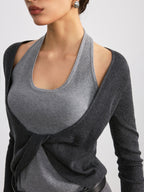 2 in 1 Twist Color-Block Wool Blend Knit Top