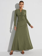 Zipper-Front Ruched Maxi Dress