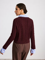 2 in 1 Striped Shirt Panel Cable Knit Top