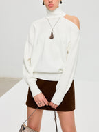 Turtleneck Cold Shoulder Wool Blend Sweater