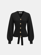 Metal Sun Button Tie-Back Cardigan