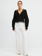 Lace Hem Wool Blend Cardigan