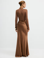 Satin Panel Mock Neck Long Sleeve Maxi Dress