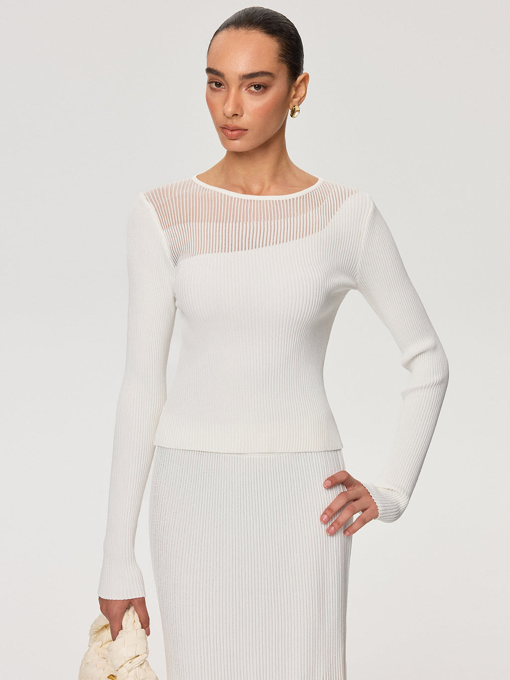 Sheer Panel Ribbed Knit Top