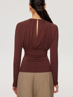 Ruched Long Sleeve Round Neck Knit Blouse