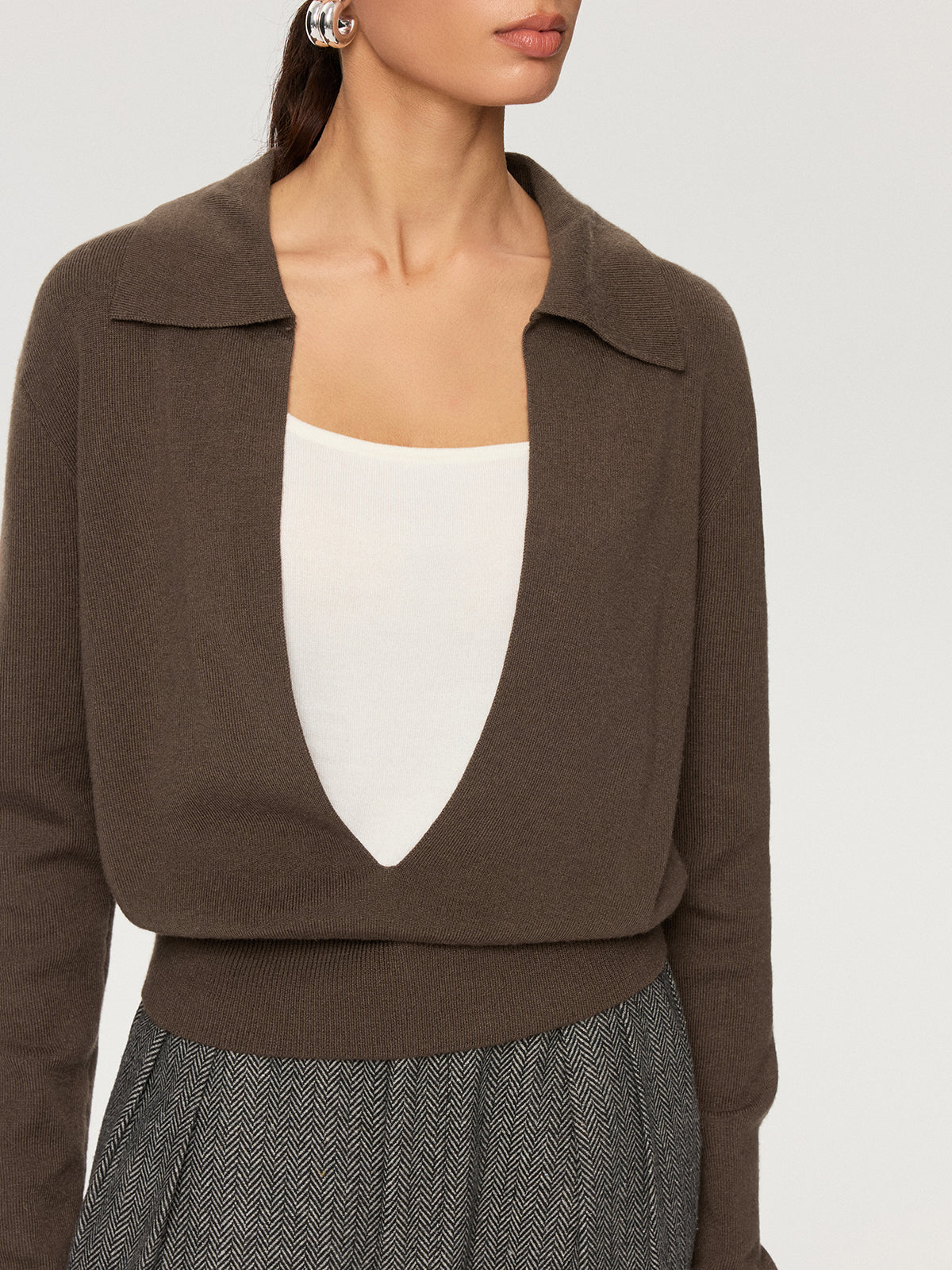 2 in 1 Color-Block Wool Blend Polo Collar Sweater