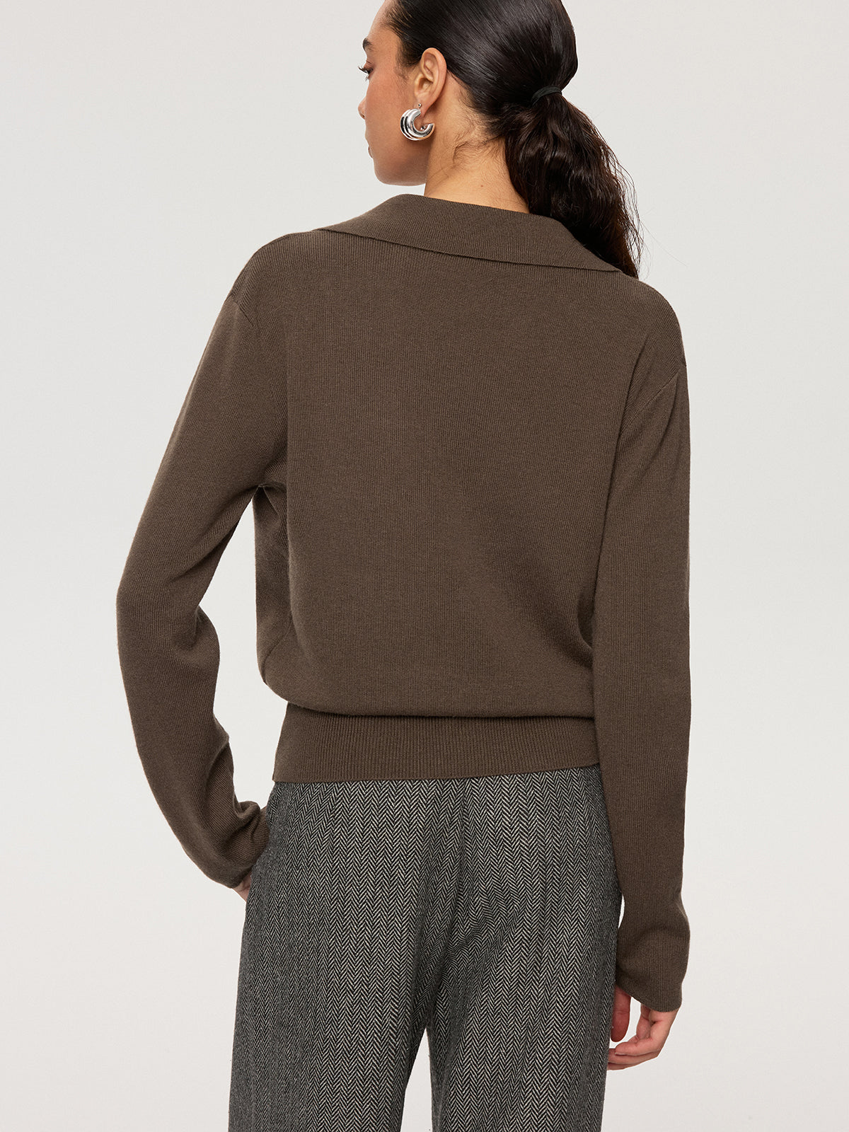 2 in 1 Color-Block Wool Blend Polo Collar Sweater