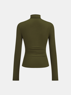 Turtleneck Ruched Decor Button Knit Top