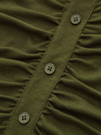 Turtleneck Ruched Decor Button Knit Top