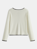 Contrast Scalloped Trim Knit Cardigan