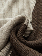 Two-Tone Turtleneck Ribbed Knit Top