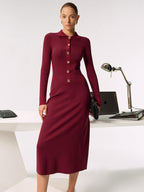 Shirt Collar Metal Button Knit Maxi Dress