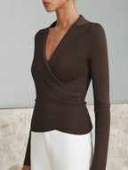 Ribbed Knit Collared Top