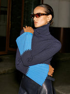 Contrast Flared Cuff Turtleneck Sweater