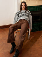 Fair Isle Pattern Crew Neck Knit Sweater