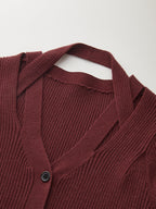 Halter Neck Button Front Ribbed Sweater