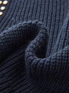 Studded Collar Wool Blend V-Neck Sweater