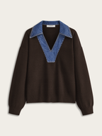 Denim Collar V-Neck Sweater