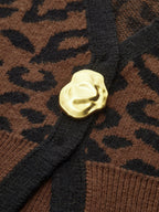 Metal Button Leopard Print Knit Top