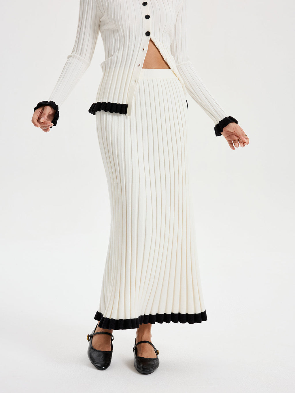 Rib-knit Skirt with Contrasting Ruffles