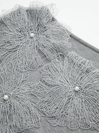 Faux Pearl Decor 3D Floral Fitted Soft Knit Top