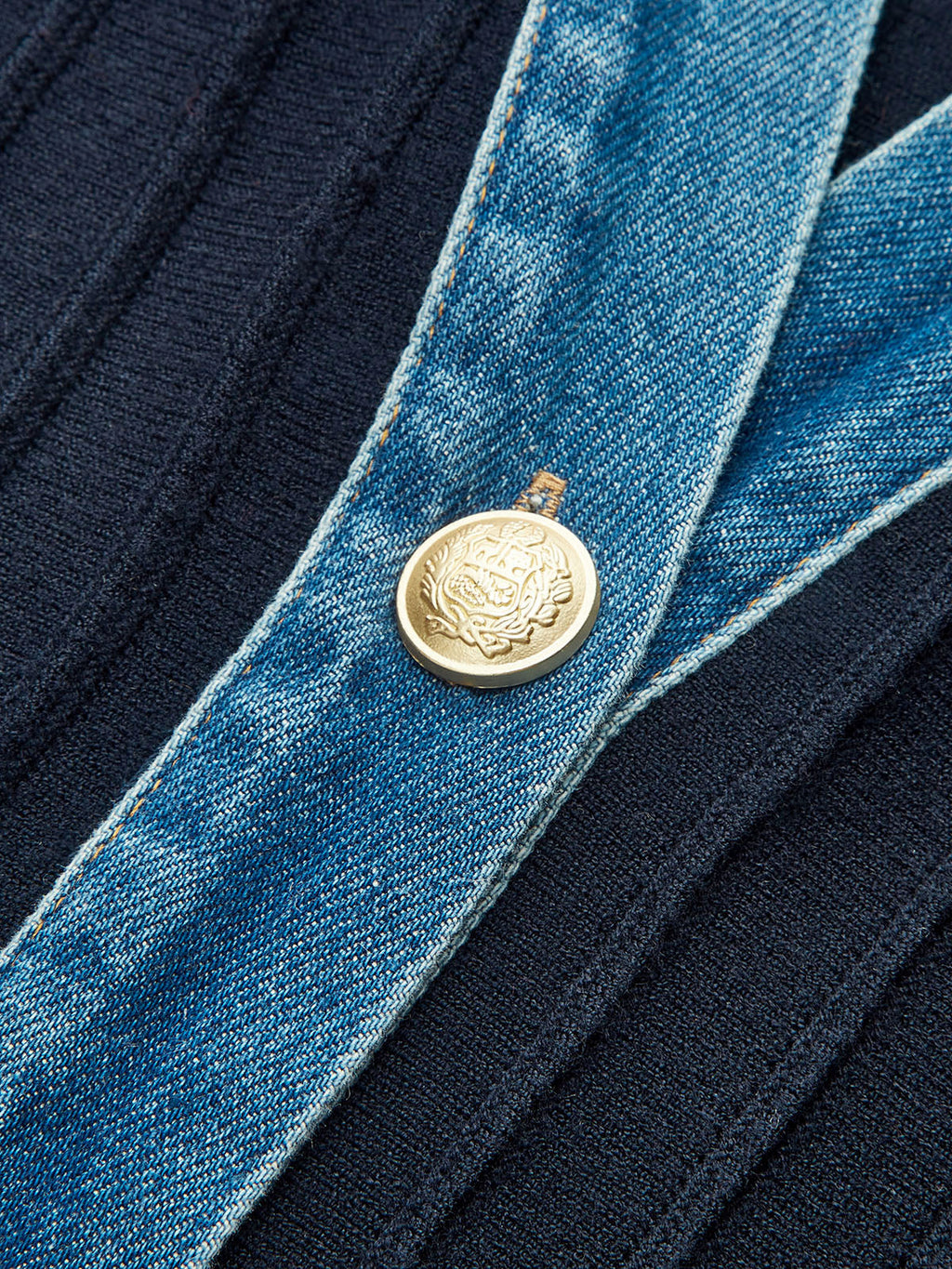 Denim Trim Knitted Peplum Cardigan