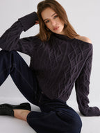 Cable Knit Off-shoulder Sweater