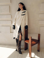 Fringe Trim Buckle Detail Long Coat