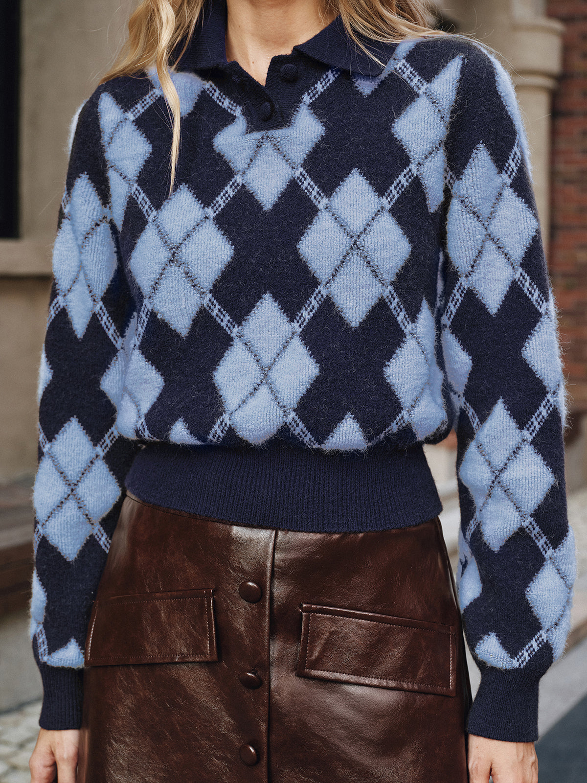 Argyle Pattern Collared Sweater