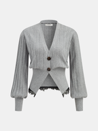 Lace Hem Ribbed Knit Cardigan