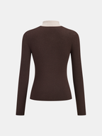 Color Block Mock Neck Fitted Knit Top