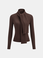 Ribbed Knit Scarf Detail Fitted Top