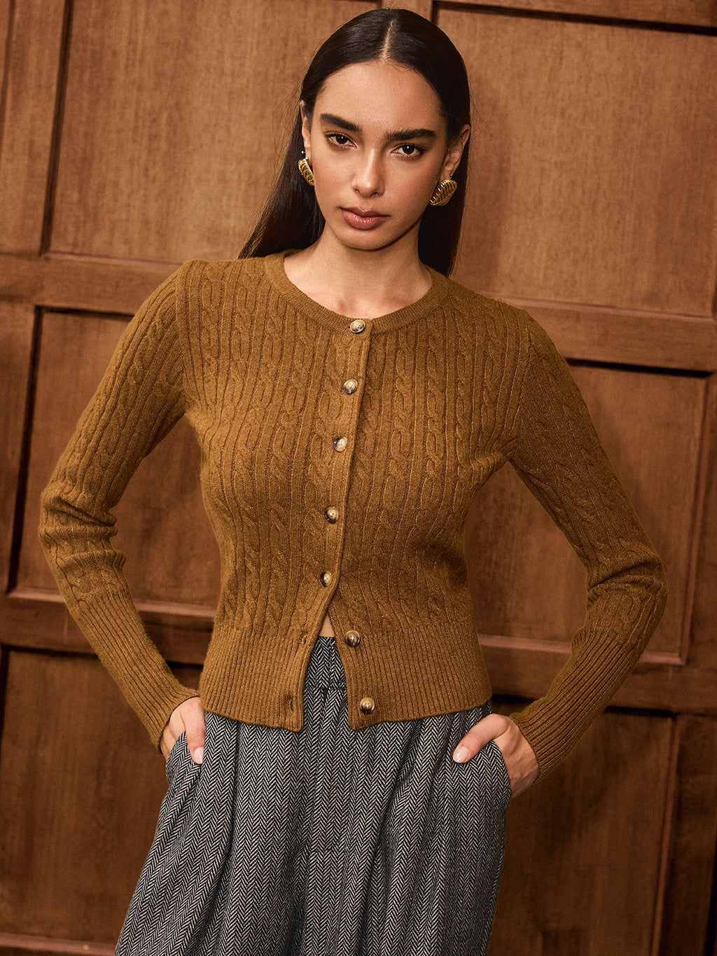 Button-Front Cable-Knit Cardigan