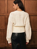 Cinched Waist Cable-Knit Wool-Blend Sweater